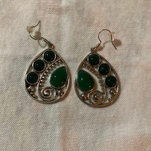 Artisan Silver and Green Swirl Earrings